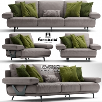 现代时尚布艺三人单人沙发组合单体模型--编号16733