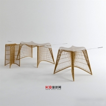 现代风格藤制桌椅组合单体3D模型-编号4045