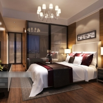 现代风格卧室床具床头柜组合整体3D模型-编号5965