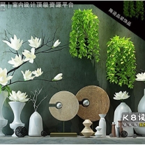 现代新中式花瓶装饰品花艺陈设品组合单体3dmax模型--编号15558