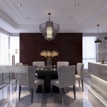 现代风格餐厅餐桌椅组合整体3D模型-编号5866