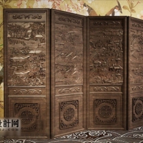 中式古典实木雕花屏风3D模型