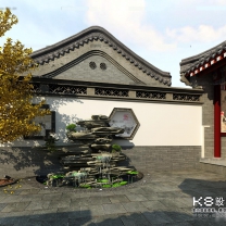 中式庭院假山四合院影壁组合3D模型