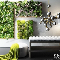 [植物墙] 多肉植物绿植画框单椅吊灯组合模型