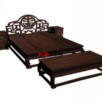 中式风格夔凤捧寿高低床具组合单体3D模型-编号1936