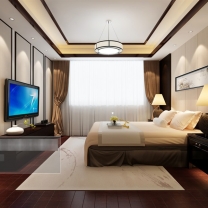 中式风格卧室床具床头柜组合整体3D模型-编号5976