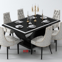 欧式风格方形餐桌椅子组合单体3D模型-编号2177