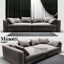 现代风格双人布艺沙发窗帘组合单体模型--编号16781