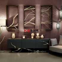 东南亚树枝系列落地灯电视柜壁画组合单体3D模型-编号7559