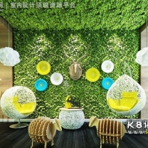 现代休闲藤椅吊灯小羊摆件植物墙组合单体3dmax模型--编号15560