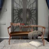 现代椅子窗帘屏风抱枕地毯组合单体3D模型-编号7519