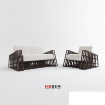 中式风格藤制沙发组合单体3D模型-编号4036