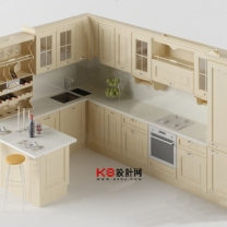 欧式风格厨房橱柜组合单体3D模型-编号3163
