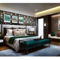 中式卧室床具组合整体3D模型-编号4884