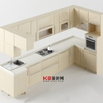 现代风格厨房橱柜组合单体3D模型-编号3166