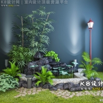 中式花园水池景观组合单体模型--编号15585